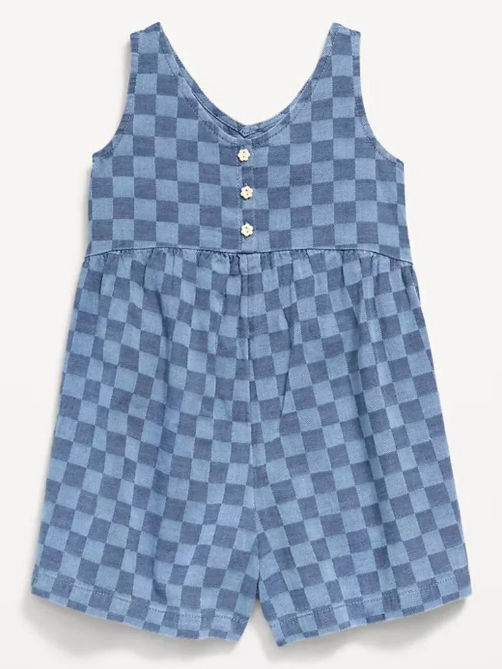 Old Navy Oversized Sleeveless Chambray Denim Checker Romper Toddler Girl 2T NWOT